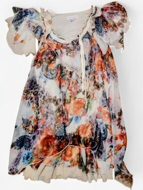 PRETTY ANGEL BLOUSE SLENDERIZING VICTORIAN TUNIC SIZE XL Tiered Ruffled Silk